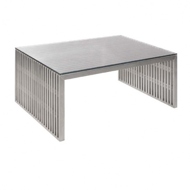 Stainless Steel Slat Coffee Table Glass, Modern Steel And Glass Coffee Table