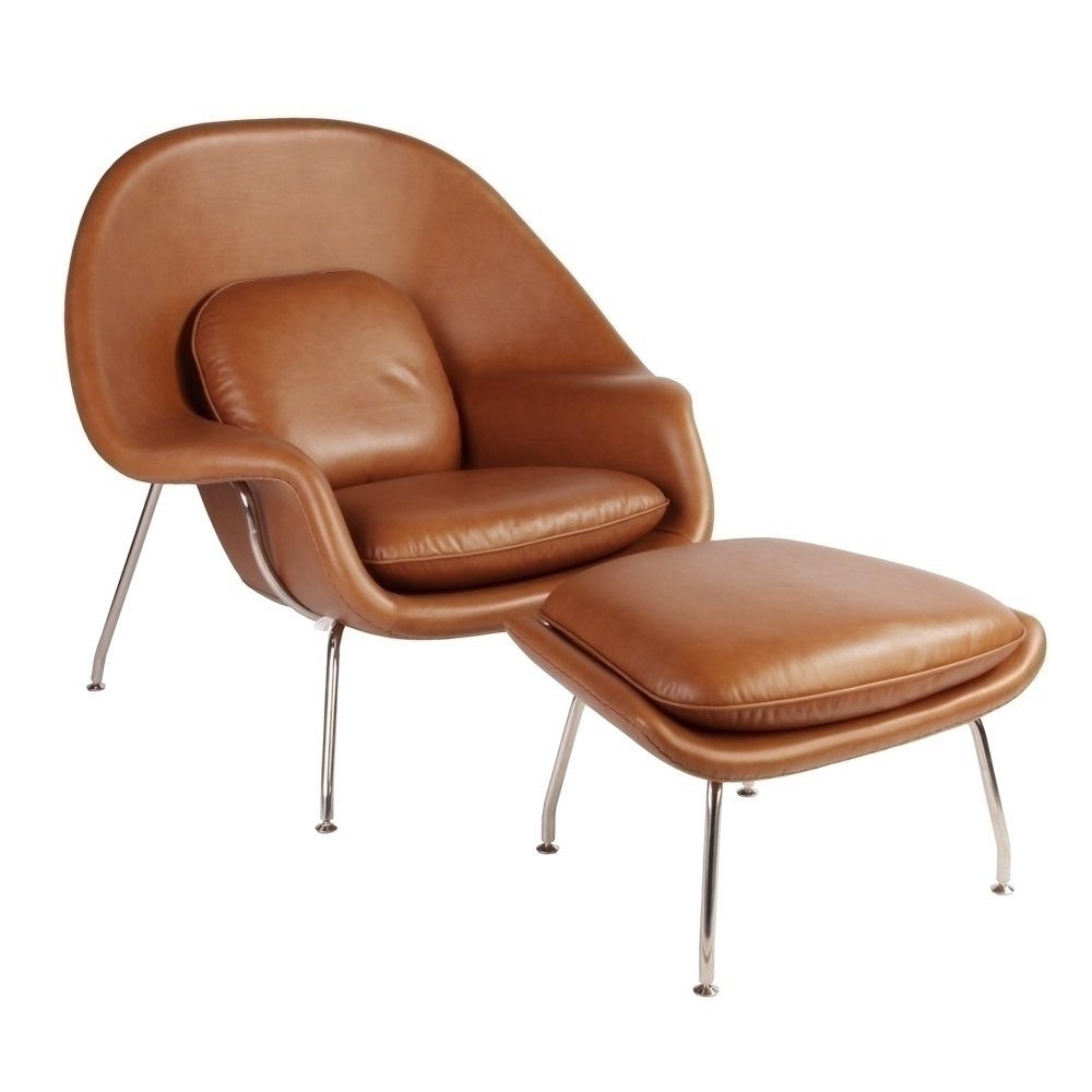 Saranac | Saarinen  Chair And Ottoman - Leather Furniture-Living Room-Chairs